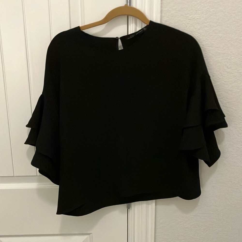 Zara Elegant Black Layered Sleeve Blouse
